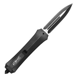 OTF Knife Automatic Double Edge, 3.75 Inch Blade, Out The Front Spring Assisted, Heavy Duty Steel Construction, One Hand Deployment, 5.75 Inch Closed, Tactical EDC Knife for Men, Black